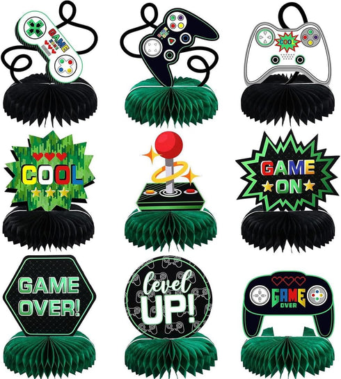 9 PCS Video Game Honeycomb Table Centerpiece Game On Controllers GamePad Table Toppers Centerpieces Decro for Green Game Theme Baby Shower Kids Bo...