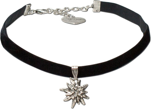 Traditional Velvet Choker Rhinestone Edelweiss small, Ladies costume jewelry, bavarian necklace close-fitting, elastic narrow choker for Dirndl, L...