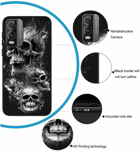 for Nokia C210 Phone Case with Skull, Ultra-Thin Soft Black TPU Shockproof Protection Cover for Nokia C210...