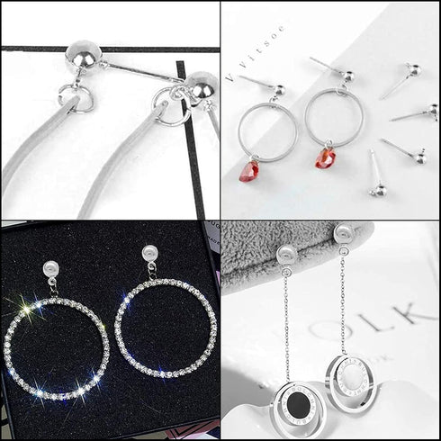 PH PandaHall 200pcs Ball Stud Earring Kit, Stainless Steel Ball Post Earring Studs Round Ball Ear Pin with Loop with Butterfly Earring Back for Da...