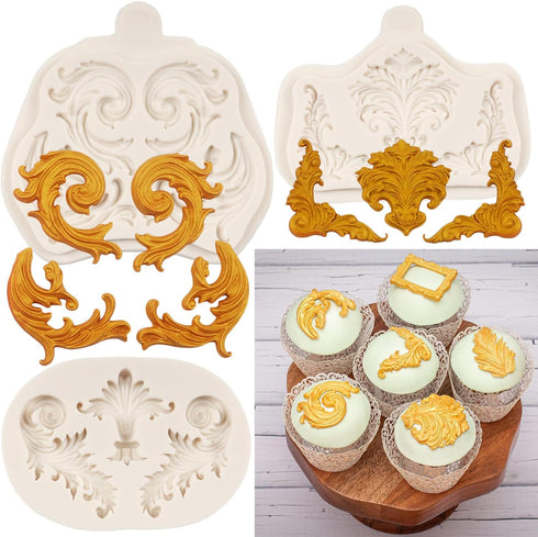 Baroque Fondant Molds Scroll Border Lace Silicone Molds Relief Flower Mold for Cake Decoration Cupcake Topper Chocolate Candy Polymer Clay Gum Pas...