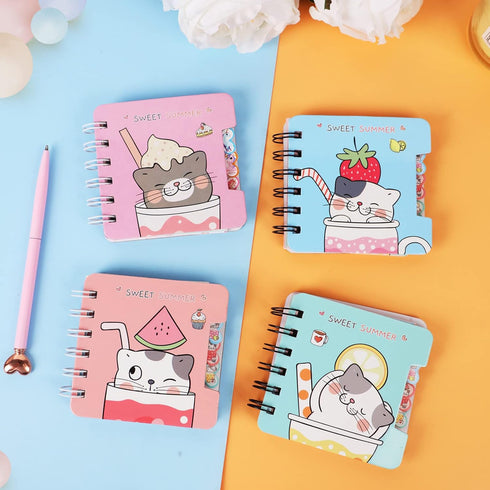 Cat party favors small cute notepad,Kawaii Kitty school office supplies,Funny animal note pad,Cool Mini Kitten spiral notebooks,wide ruled,Japanes...