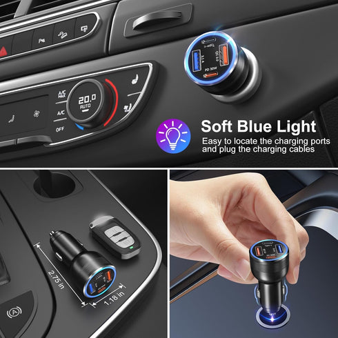 65W USB C Car Charger, Bangfun 4-Port Dual USB C & USB A Car Power Cigarette Lighter Adapter QC+PD 30W Super Fast Car Charger Block for iPhone 15 ...