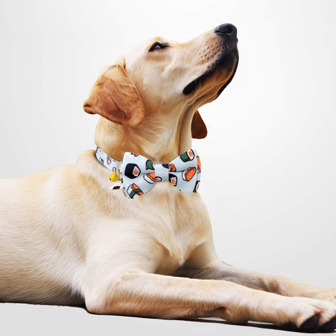 KUDES 2 Pack Print Dog Collars with Bow Tie, Adjustable Dog Collar with Bells and Charm Safety Buckle Cute Pet Collars for Small/Medium/Large Dogs...