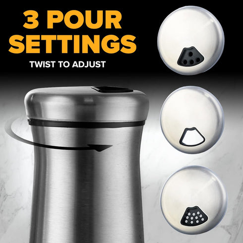 The Original Salt and Pepper Shakers set - Silver- Spice Dispenser with Adjustable Pour Holes - Stainless Steel & Glass Set of 2 Bottles...