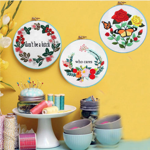 Nuberlic Embroidery Starter Kit Cross Stitch for Adults Beginner Printed Embroidery Starters Kits with Pattern for Kids Crafts Embroidery Hoops Fl...