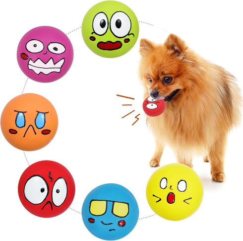 Latex Dog Squeaky Toys Balls for Teething Puppies, Small, Medium Dogs, 6 Pcs Bouncy Cute Face Pet Dog Toys...