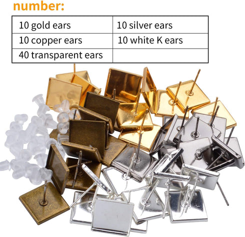 Aylifu 40 Pieces Stainless Steel Stud Earring Cabochon Setting Post Cup(12mm) with 40 Pieces of Clear Rubber Earring Backs for DIY Making - 4 Colo...