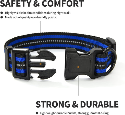 Mile High Life Reflective Dog Collar | Nylon Pet Collars wiith Buckle | Light Weight Puppy Collars | Blue Dog Collars for Medium Dogs (Blue, M)...