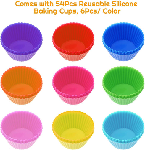54 Pack Silicone Muffin Cups, Selizo Silicone Cupcake Baking Cups Reusable Muffin Liners Cupcake Wrapper Cups Holders for Muffins, Cupcakes, and C...