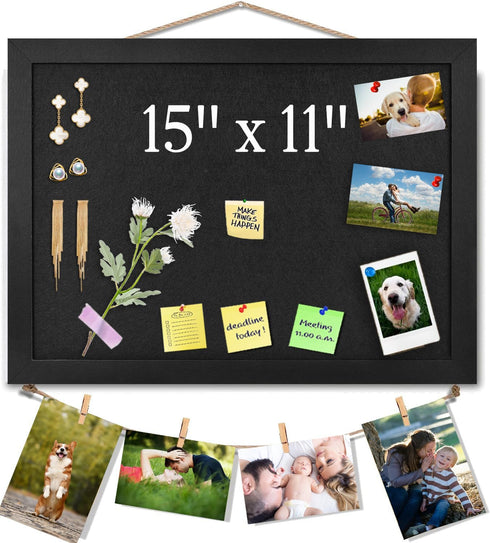 Black Bulletin Boards Cork Board with Felt, 15"x11" Small Display Pin Board Vision Board for Walls, Jewelry, Notes, Collection, Photos, Office, Wo...