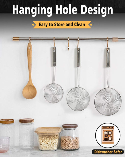 Enhanced Version Stainless Steel Spider Strainer Skimmer Ladle, Set of 3 Sizes Kitchen Strainer Spoon for Cooking and Frying, Pasta Strainer, Food...