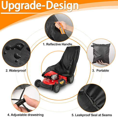 Outdoors Lawn Mower Cover Waterproof Heavy Duty 420D Polyester Oxford Push Mower Cover Fit With Handle & Cover Storage Bag, Black...