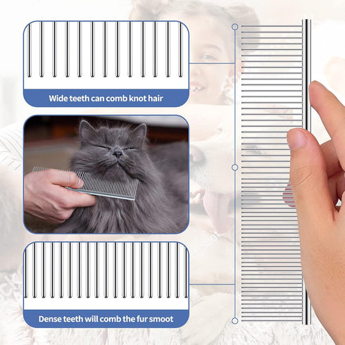 Undercoat Rake for Dogs, 3 Pack Pet Grooming Brush Set Long Tooth Rake Brush & Double-Sided Teech Comb & Stainless Steel Shedding Comb, Long Haire...