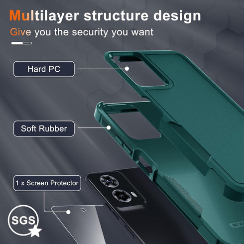 for Motorola Moto G 5G 2024 Case, Full Body Heavy Duty Rugged Shockproof Protective Phone Cover with Lanyard Strap, Tempered Glass Screen Protecto...