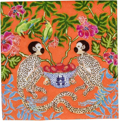 Caspari Monkeys Paper Cocktail Napkins in Orange - Two Packs of 20...