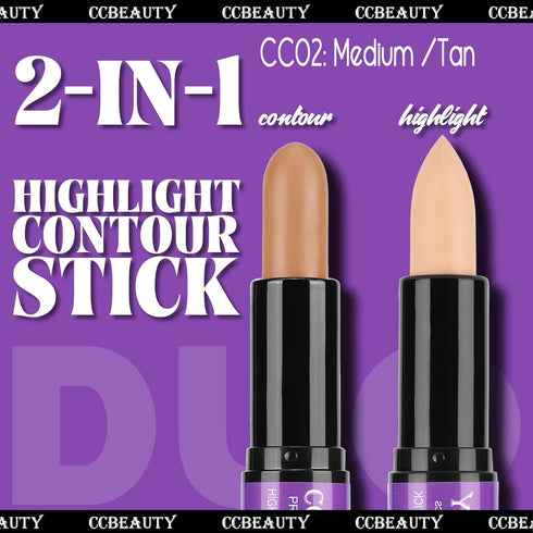 CCbeauty 2-IN-1 Matte Contour Stick Makeup,Cream Dual Highlighter Bronzer Stick, Highlighting & Contouring Kit, Highlight Concealer Sticks for Fac...
