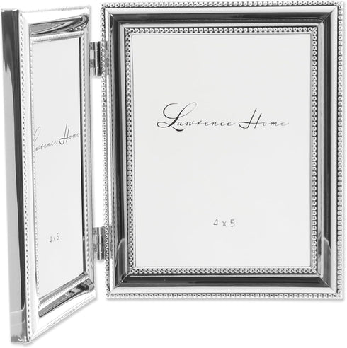 Lawrence Frames 510745D Silver Plated Double Bead Hinged Double Picture Frame, 4 by 5-Inch...