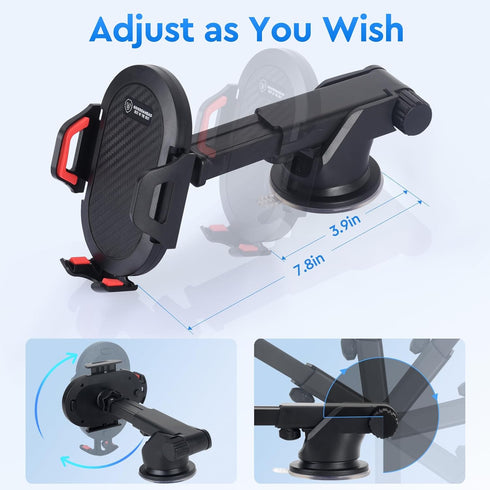 Car Phone Holder Mount with Vent, Strong Grip Dashboard & Windshield-360° Adjustable Holder with Extendable Arm, Universal Smartphone Compatibilit...