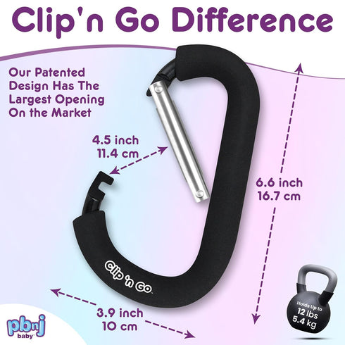 Stroller Hooks for Hanging Diaper Bags - Mommy Stroller Clip and Stroller Accessories Organizer Hook - Large Carabiner Clips for Mom Purse Shoppin...