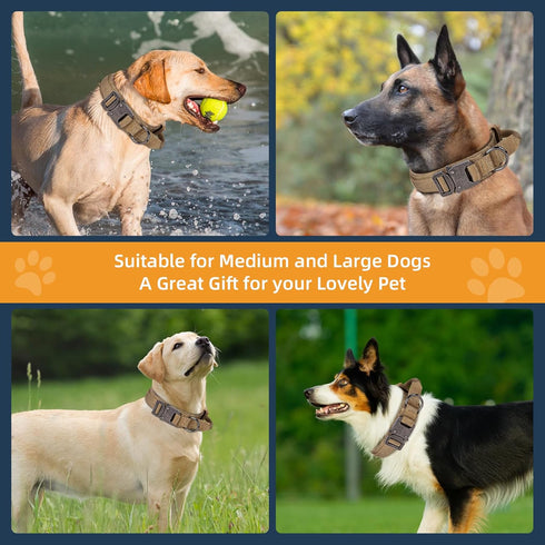 Tactical Dog Collar, Adjustable Military Training Nylon Dog Collar with Control Handle, Heavy Duty Metal Buckle for Medium and Large Dogs(XL 20-24...