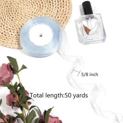 Dusty Blue Sheer Organza Ribbon for gift wrapping 5/8 inch 50 Yards Chiffon Ribbon for Flower Bouquet Crafts ribbon for Wedding, Wreaths, Invitati...