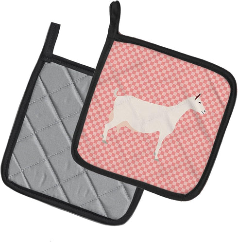 Caroline's Treasures BB7889PTHD Saanen Goat Pink Check Pair of Pot Holders Kitchen Heat Resistant Pot Holders Sets Oven Hot Pads for Cooking Bakin...