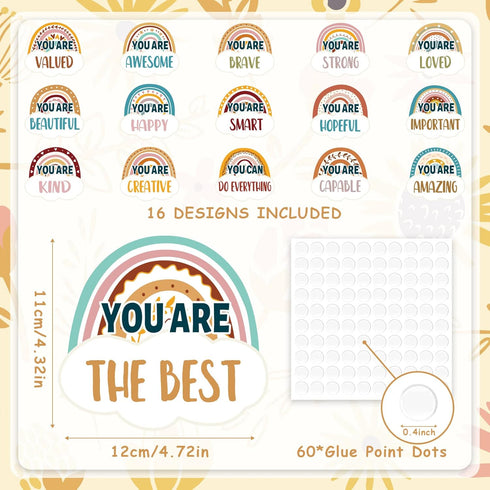 48Pcs Back to School Boho Rainbow Cutouts Inspirational Card Bulletin Board Bohemia Positive Sayings Accents Motivational Psychology Quote Card Cl...