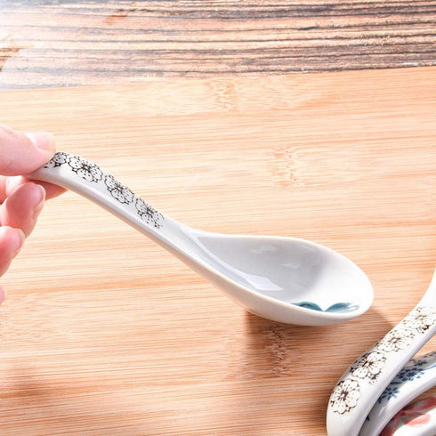 Japanese Soup Spoons set of 4, Asian Ceramic Ramen Spoons...