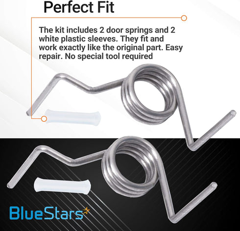 DA81-01345B & DA81-01346A Refrigerator French Door Spring and White Sleeves Pin Set Replacement by BlueStars - Exact Fit for Samsung Refrigerators Models RF267AFWP RF267HERS RF268ABBP RF268ABPN