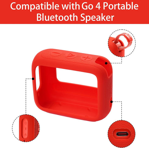 for JBL Go 4 Waterproof Bluetooth Speaker Silicone Cover Case, Portable Silicone Travel Case with Carabiner, Protective Skin Case (Red Case) - co2...