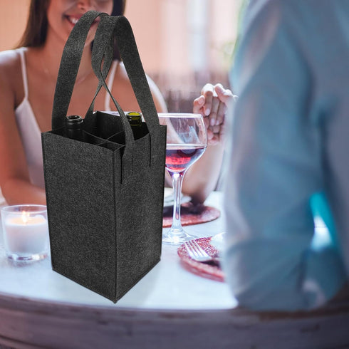 Foldable Tote Bag 4 Bottle Wine Carrier Tote Wine Bottle Bags Felt Wine Carrier Reusable Grocery Bags for Travel Camping and Picnic Dark Grey Coll...
