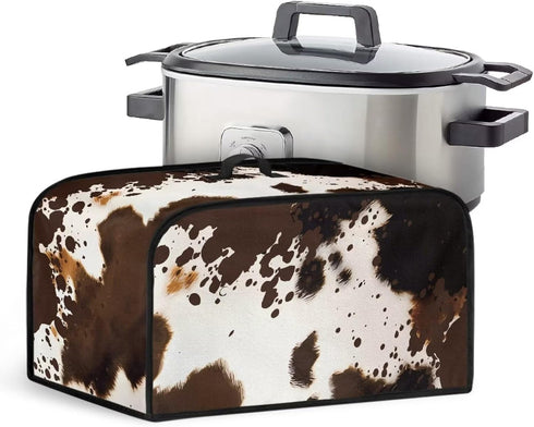 Brown Cow Print Slow Cooker Dust Cover with Side Mesh Pocket Dustproof Portable Slow Cooker Protcetor Compatible with 6, 7 or 8 Quart Crock Pots K...