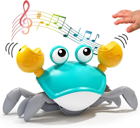 Deejoy Green Crawling Crab Toys with Light Up, Interactive Musical Toy with Automatically Avoid Obstacles, USB Rechargeable, Fun Moving Toy for Ba...