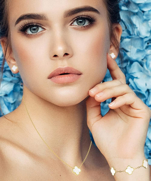 Lucky Clover Sets Necklace 18K Gold Plated Pendant Earrings Bracelet for Women,With a Different Style Fashion Simple Jewelry...