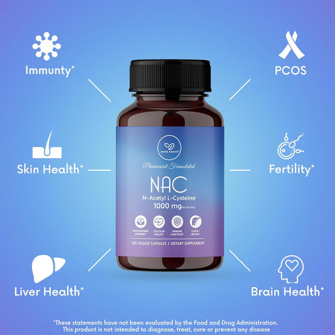 NAC Supplement N-Acetyl Cysteine 1000 mg, Amino Acid, Natural Antioxidant, Support for Liver, Lung, Immune System, Fertility | 120 N-Acetyl-L-Cyst...