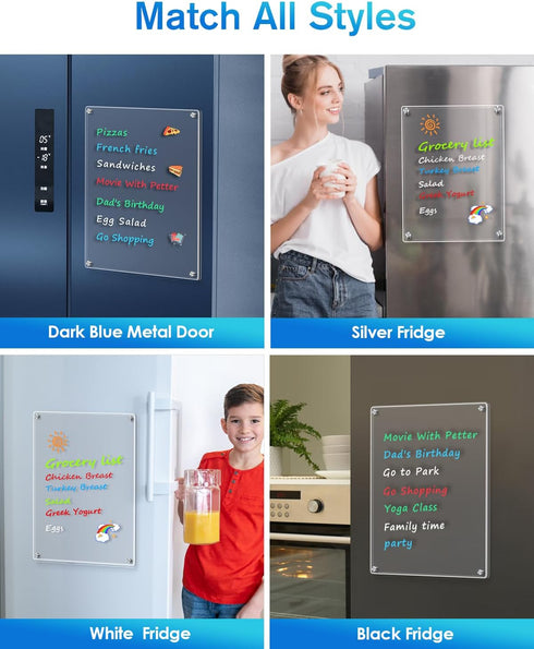 MaxGear Small Magnetic Dry Erase Board for Refrigerator, 12"X 8" Acrylic Magnetic Whiteboard for Fridge Clear White Board Kitchen Menu Board Memo ...