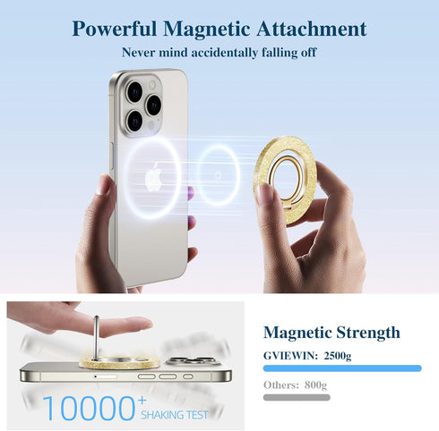 GVIEWIN Magnetic Phone Ring Holder, Compatible with MagSafe Phone Stand Finger Grip Adjustable Kickstand for iPhone 15 Pro Max/Pro/Plus/14/13/12 S...
