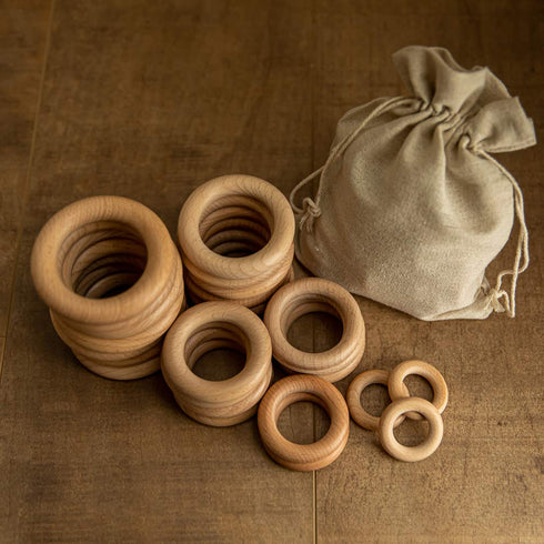 bopoobo Wooden Rings Natural Beech for Craft, Unfinished Wood Ring Circle Rings for DIY Baby Teething Toys, Baby Wooden Teether Accessories, Penda...
