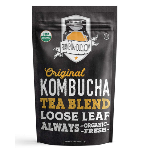 Fermentaholics USDA Certified Organic Kombucha Tea Blend 4 oz | Makes 11 Gallons | Kosher Certified | Organic Black and Green Tea Blend | Loose Le...