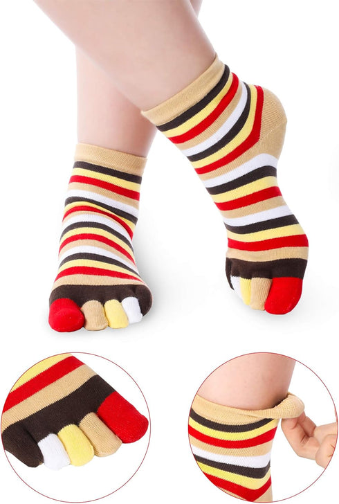 SATINIOR 6 Pairs Rainbow Stripe Toe Separated Socks Cotton Full Finger Toe Socks for Women(Bright Color)...