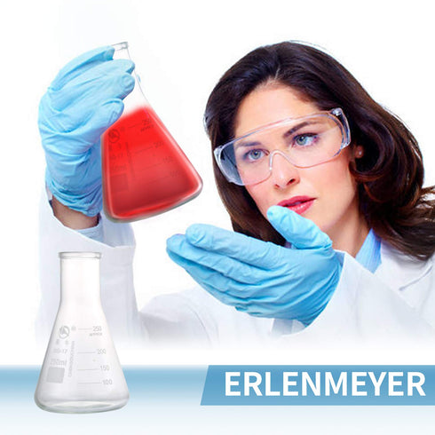 Glass Erlenmeyer Flask Set, (250 ml, 150 ml & 50 ml) Graduated Borosilicate Glass Erlenmeyer Flasks with Rubber Stoppers & Accurate Scales for Lab...