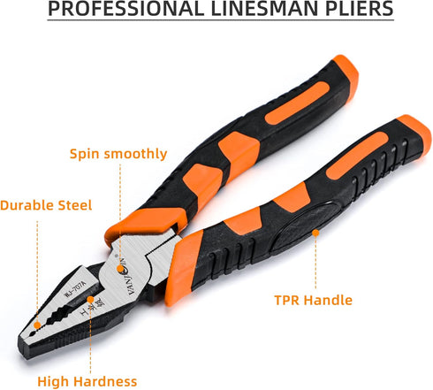 Linemans Pliers, 9-inch Linesman Combination Pliers Cutting Pliers with TPR Handle for Cutting Crimping Function, Screw Gripping Remover Pliers Ha...