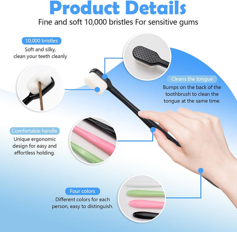 4Pcs Classic Style Extra Soft Toothbrush, Nano Toothbrush for Sensitive Gums Micro-Nano Manual Toothbrush with Soft Floss Bristle for Gum Care Pro...