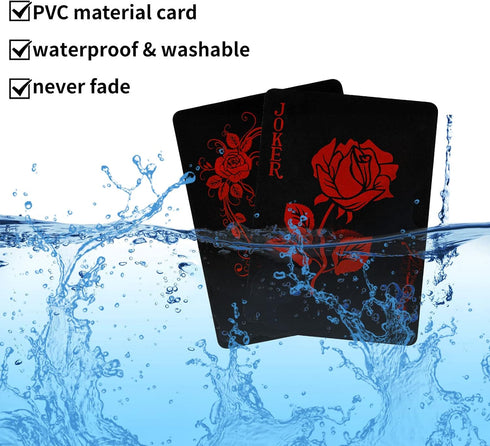 Joyoldelf Black Playing Cards with Rose Pattern, 2pcs Deck of Cards, PVC Plastic & Waterproof Playing Cards, Cool Card Decks Suitable for Family o...