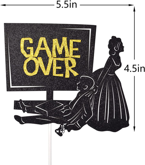 Game Over Cake Topper for Wedding Party Decorations, Funny Bride and Groom Cake Decor, Wedding Reception, Engagement Party Supplies (Double-sided ...