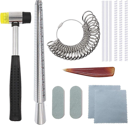 Ring Sizer Mandrel Set Metal Stick Measuring Tool Kit Finger Sizing Gauge US Size including Jewelry Rubber Hammer...