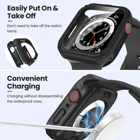 Goton 2 in 1 Waterproof Rugged Case for Apple Watch Screen Protector 44mm Series 6 5 4 SE, 360 Protective Glass Face Cover Hard PC Bumper + Back F...