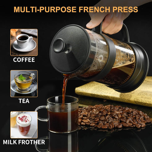 PARACITY French Press Coffee/Tea Maker, Camping Mini Coffee/Tea Press of 304 Stainless Steel Filter and Heat Resistant Glass, Cold Brew Coffee Mak...