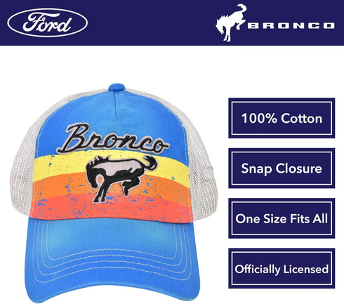 Ford Bronco Embroidered Logo Washed Cotton Adjustable Trucker Hat with Curved Brim, Royal Blue, One Size...